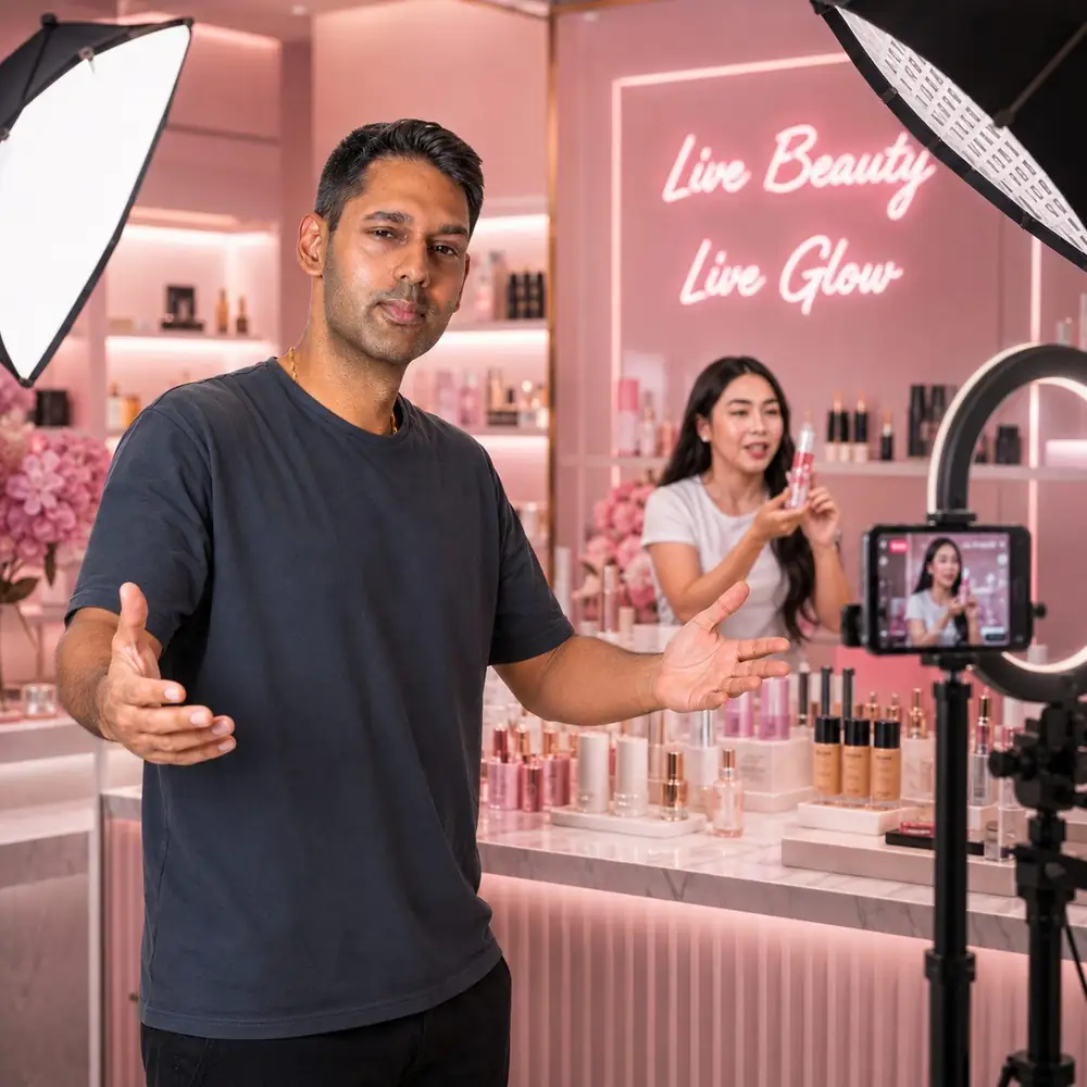 Gully Singh presenting a live shopping show in the Soko studio
