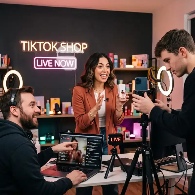 The Soko production team working together during a live TikTok Shop broadcast